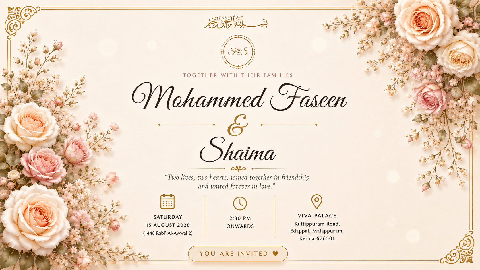 Muhammed Faseeen & Shaima — Wedding Invitation
